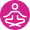 A white silhouette of a meditative person sits cross-legged on a magenta background, encapsulated in a circular border.